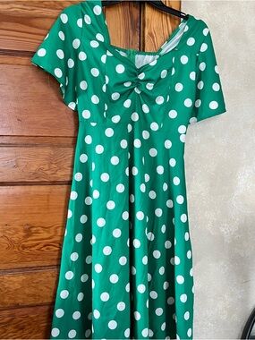 Unbranded Green/White Polka Dot Knee Length Dress Twee Fairy Garden Size M